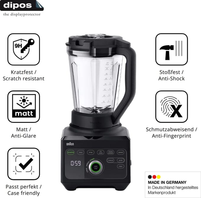 dipos – 2x Matte Pantserfolie geschikt voor Braun PowerBlend 9 | 9H Screenprotector
