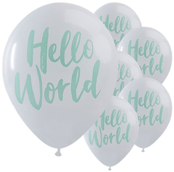 Ginger Ray Hello World babyshower ballon Ø 28 cm - Wit & mint - Set-10