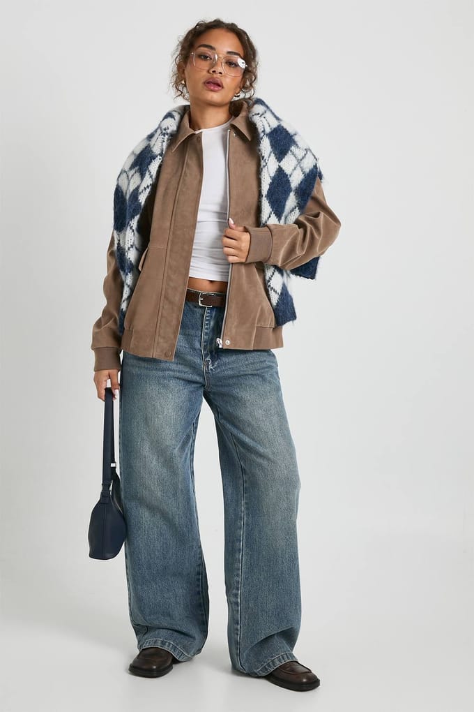 boohoo Dames Bomberjack in suede-look | Taupe | Maat: 16