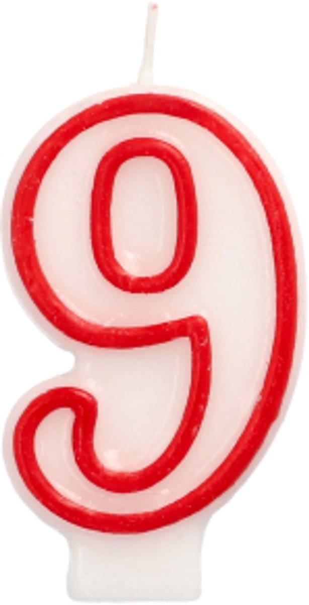 12x Verjaardagskaarsjes 73 cm wit 9 met rode rand