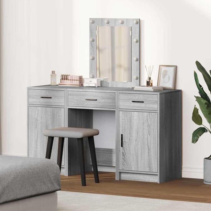 Kaptafel - Make-uptafel Toilettafel - Schoonheidsroutine - Ingebouwde Verlichting - 50 x 41 x 135 cm - Grijs