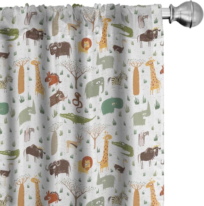 ABAKUHAUS Cartoon-Dier Voorhangset – 2x75x225 cm – Meerkleurige microvezel