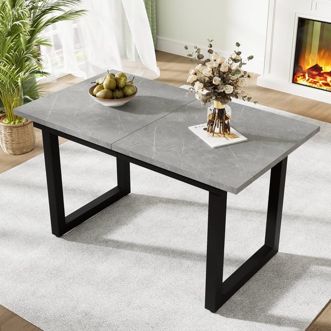 MODENUIT Eettafel - Uitschuifbaar Industrieel - Voor Eethoek En Diners - MDF En Metaal - 140/180x80x75 cm - Grijs