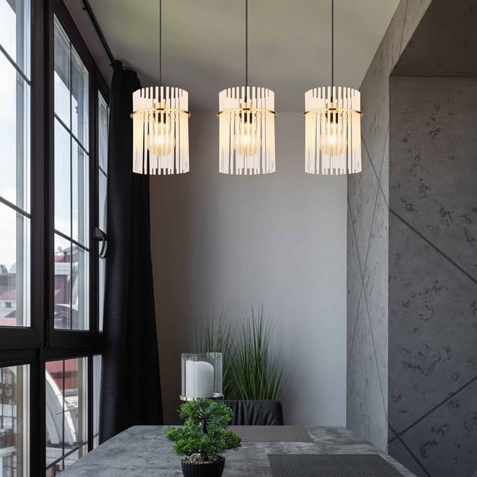 Globo Hanglamp Gorley, wit/goud, 3-lamps, 80 cm, glas, E27