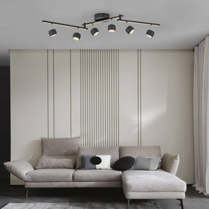 JUST LIGHT. GmbH JUST LIGHT. LED plafondspot Jarik, 6-lamps, zwart, 3.000 K