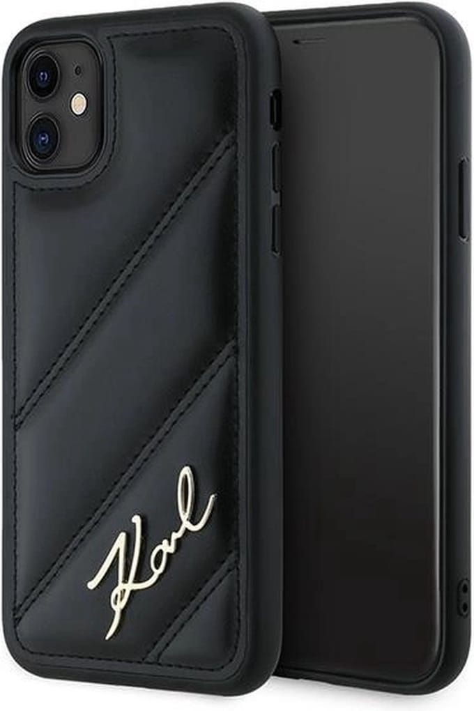 Karl Lagerfeld Diagonal Quilted Script hoesje voor iPhone 11 / Xr - zwart