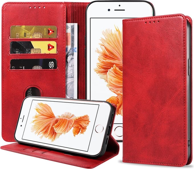 Smartphonica iPhone 6/6s Plus leren hoesje met magnetische sluiting - Rood geschikt voor iPhone 6/6s Plus