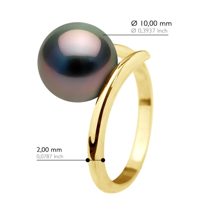 Ring - Geel Goud - Echte Cultured Tahiti Parel Rond 10-11 mm