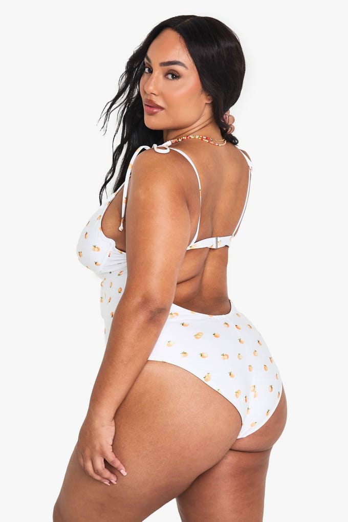 boohoo Dames Plus Tangerine Print Bandeau Badpak | Oranje | Maat: 54