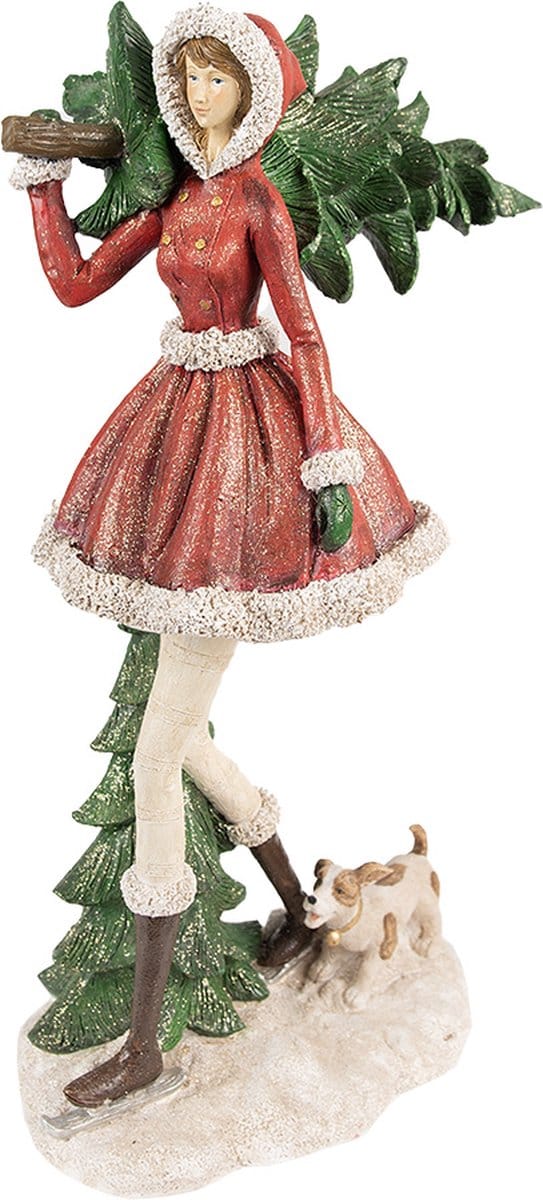 Clayre & Eef Beeld Meisje 25x17x43 cm Rood Groen Polyresin