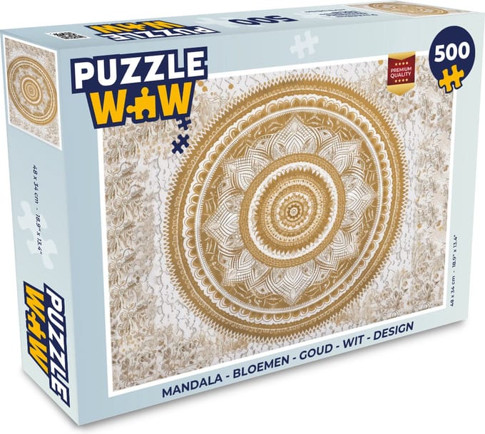Puzzel Mandala - Bloemen - Goud - Wit - Design - Legpuzzel - Puzzel 500 stukjes