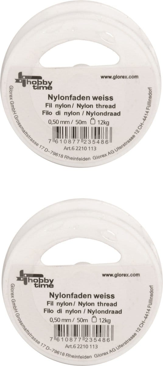 Nylon hobby draad - 2x rollen - wit - 0.5 mm x 50 meter - Knutsel draad