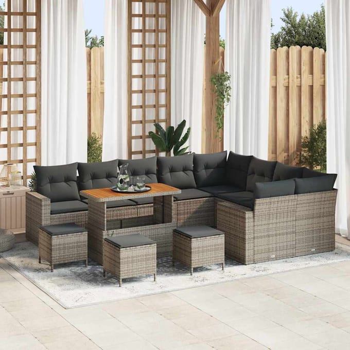 vidaXL - Tuinbank - Set - 14 - st - 11-zits - Grijs - poly - rattan
