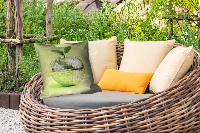 Buitenkussen - Groen - Disco - Decoratie - Appel - 45x45 cm - Weerbestendig