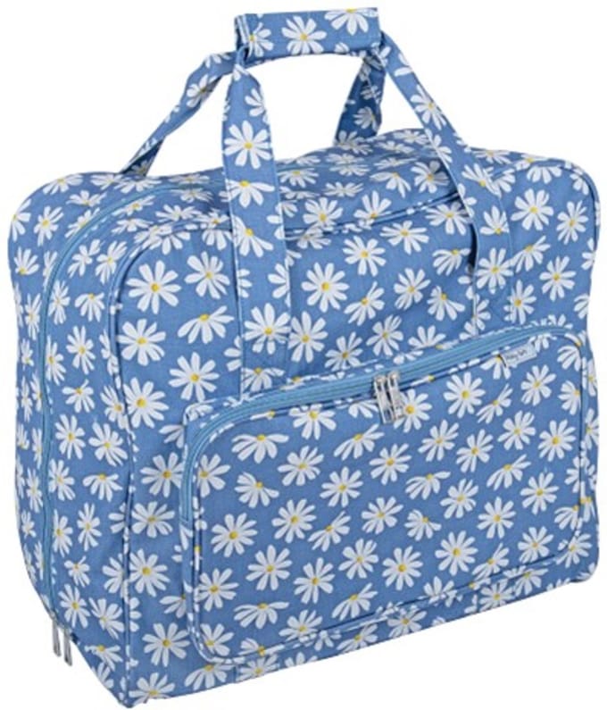 Naaimachinetas blauw met witte margrietjes Hobby Gift – 44x20x38 cm / Trendy & Stevig