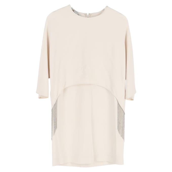 Stella McCartney Krista mini-jurk met cape-effect en franjes in witte viscose