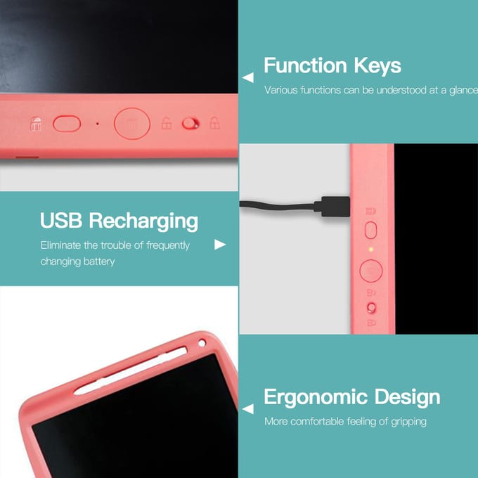 Tablette d'écriture LCD Rechargeable, 9 pouces, pour dessin, avec bouton de verrouillage du stylet, pour rose