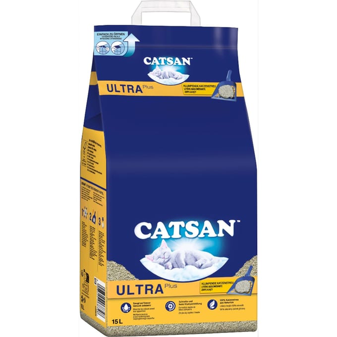 8 L / 15 L of 18 L Catsan kattenbakvulling + 60 g Whiskas of 180 g Dreamies kattensnack gratis! - Ultra Klontvormend 15 l + met Kip 180 g