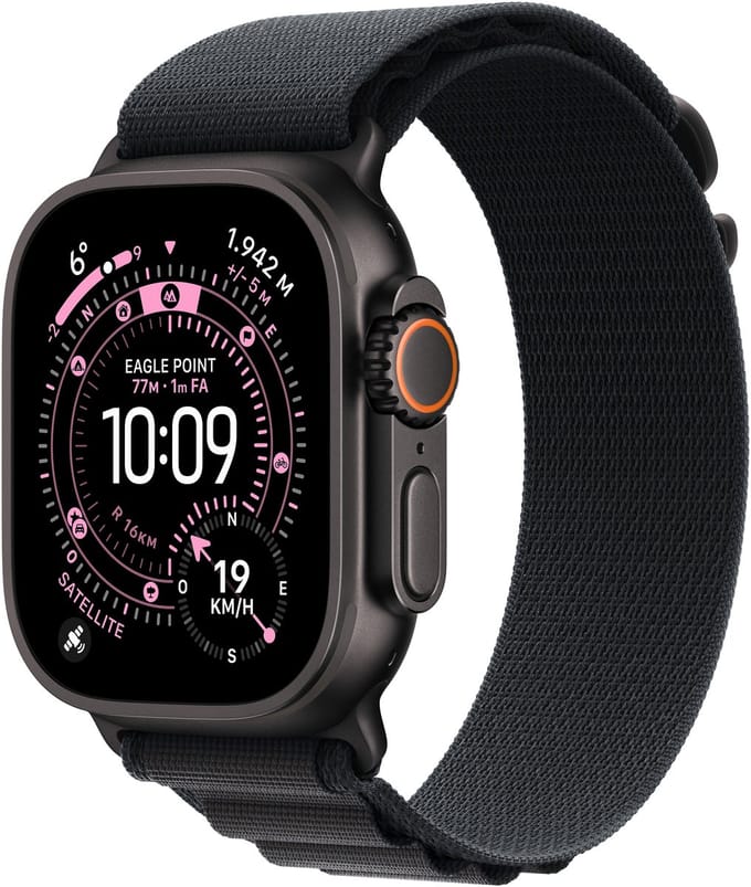 Apple Watch Ultra 3 Cellular 49mm Black Titanium Case with Black Alpine Loop - Small