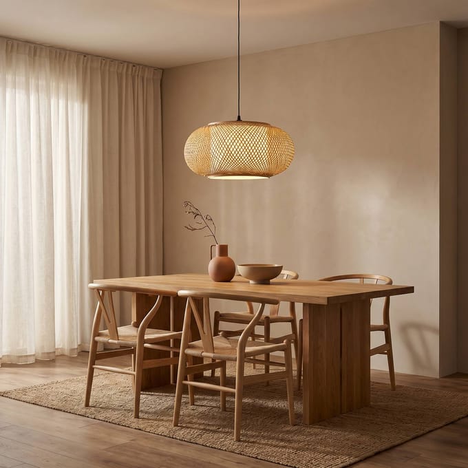 Lindby - hanglamp - 1licht - Bamboe, metaal - H: 23.5 cm - E27 - Licht hout, zwart