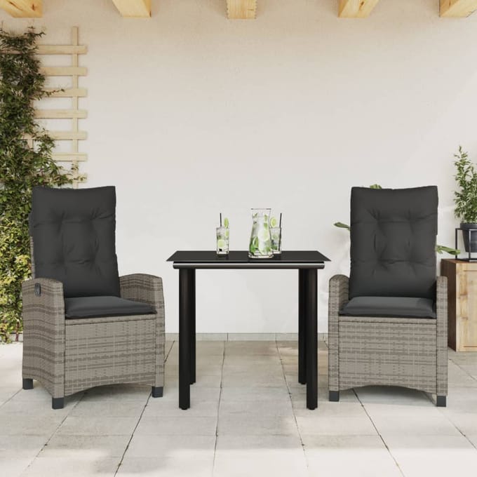 vidaXL - 3-delige - Tuinset - met - kussens - poly - rattan - grijs