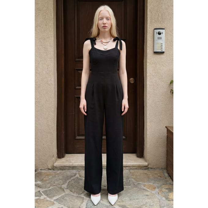 Linnenmix Jumpsuit met Hartvormige Halslijn