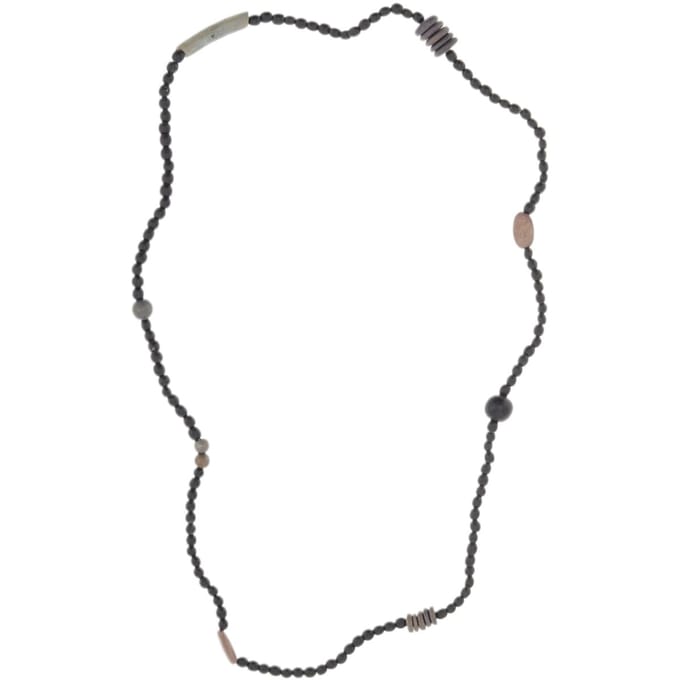 Behave – Ketting – Houten kralen – Bruin;Zwart;Grijs – 90 cm – Boho Chic