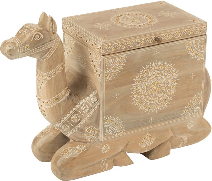 J-Line koffer Kameel - hout - naturel/wit