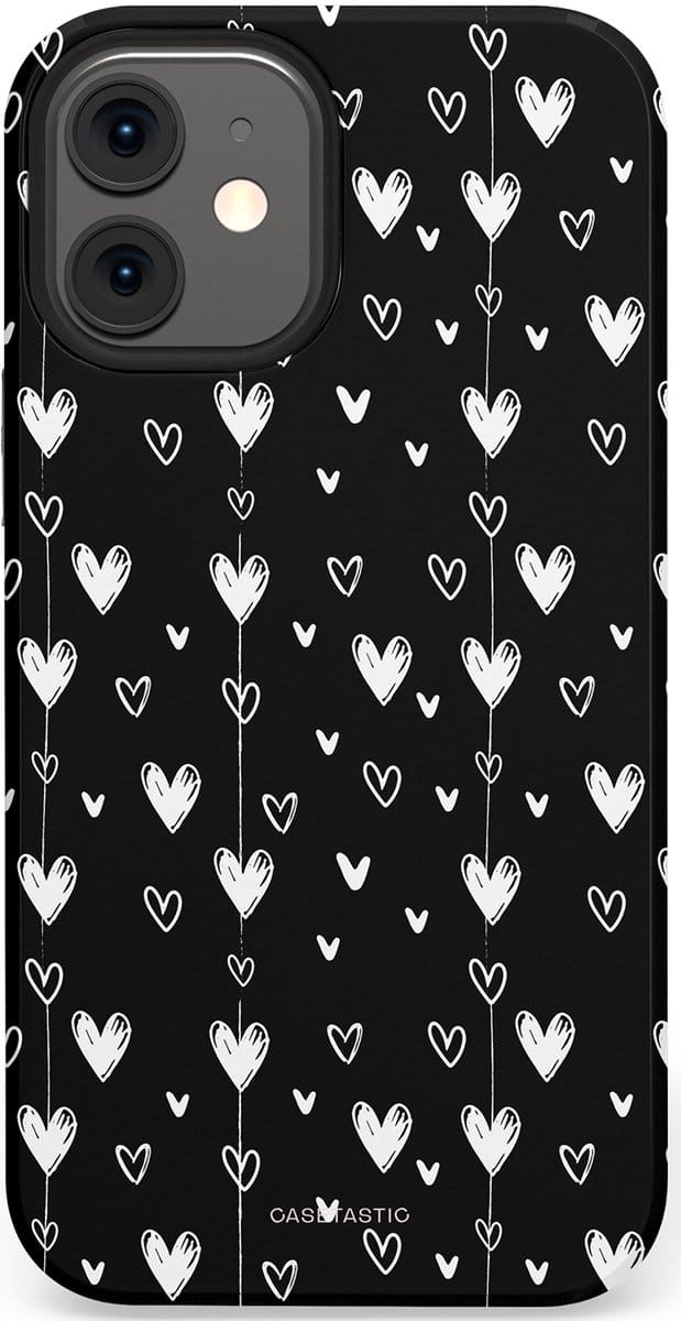 Casetastic hoesje geschikt voor Apple iPhone 12 Mini - Dubbellaagse bescherming - Hangend Hartje - Fashion Case - Zwart Grijs