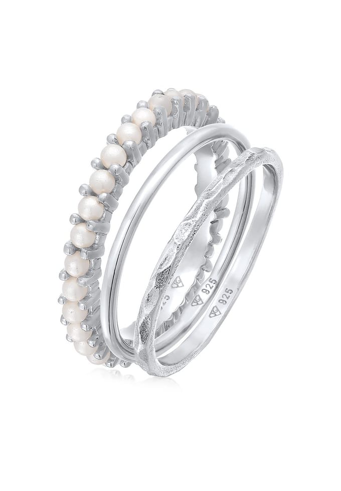 Elli - Ring - Dames set van 3 met glazen kralen in 925 sterling zilver verguld - Dames