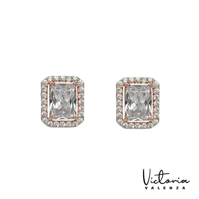 Victoria Valenza oorknoppen - Cologne - Messing - Witte Steen - Rosegoud