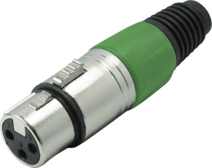 XLR 3-pins (v) connector met plastic trekontlasting - grijs/groen