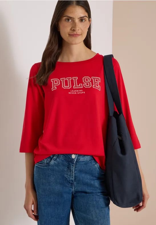 Shirt met 3/4-mouwen, boothals en print