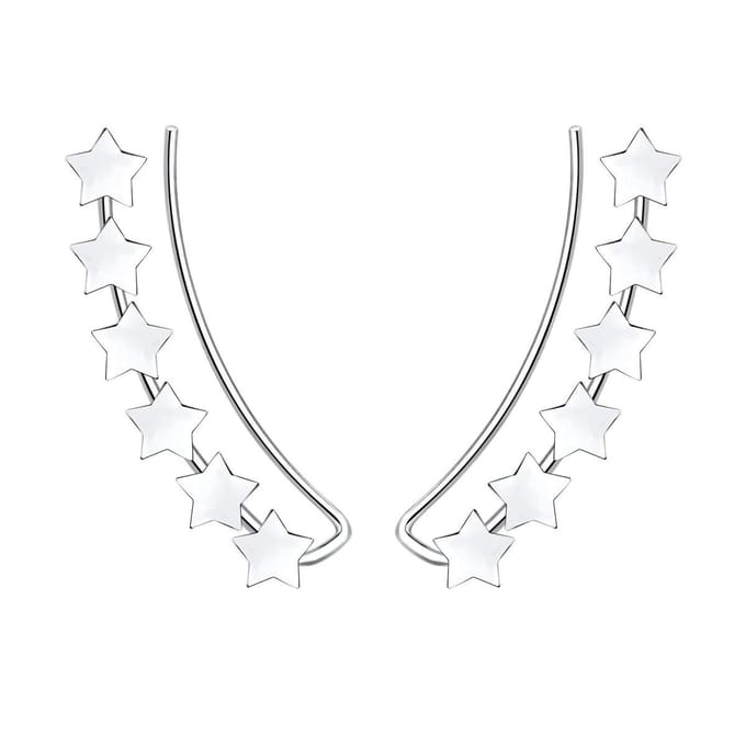 Joy|S - Zilveren ear climbers oorbellen - 6 sterren - gepolijst