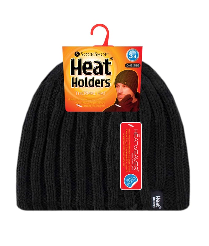 Heat Holders - Heren Geribbelde Gebreide Muts 3.4 Tog - Zwart