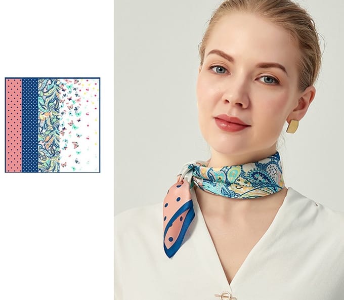 Zijden Sjaal – Halsdoek Zijde – Gemengde Print – Sjaal Dames – 52 x 52 cm