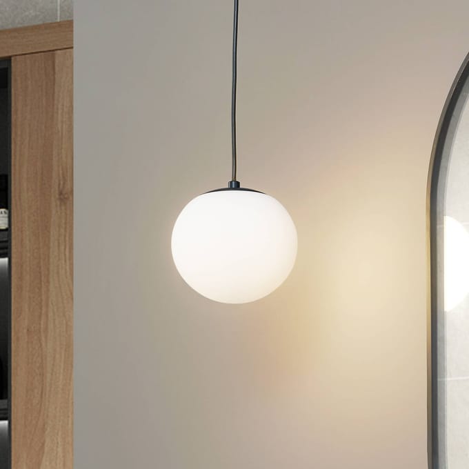 Lucande - hanglamp - 1licht - Staal, glas - H: 13.5 cm - E14 - zwart