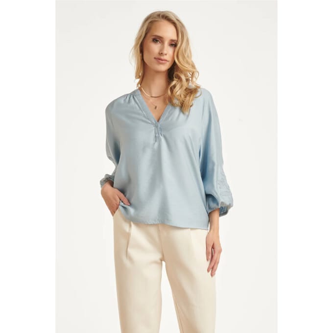 Smashed Lemon Soepelvallende blouse met geborduurde mouwen |