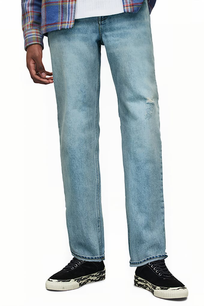 AllSaints Curtis Damaged Light Indigo Maat: W28 | Straight Jeans Outlet | Heren | Blauw