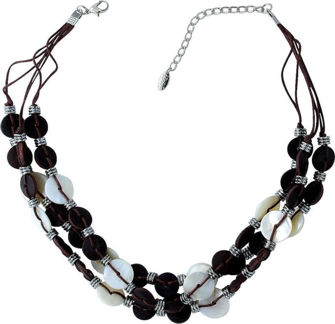 Behave - Korte ketting met platte kralen van schelp en hout - 44 cm