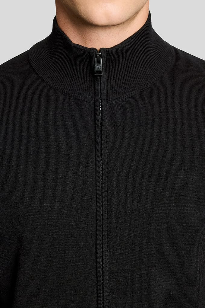 Lyle & Scott Mesh Logo Knitted Track Jacket Jet Black Größe: L | Pullover Outlet | Herren | Schwarz
