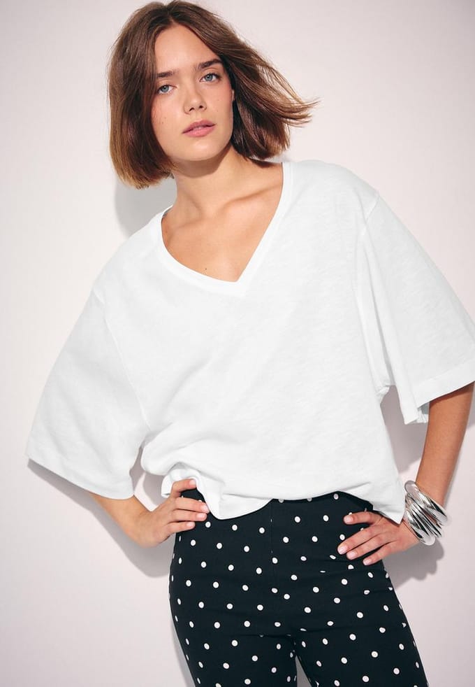 Stradivarius T-shirt met V-hals  Wit XS