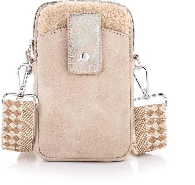 Tas - Schouder tasje - Telefoon tasje - Beige - bont - pu