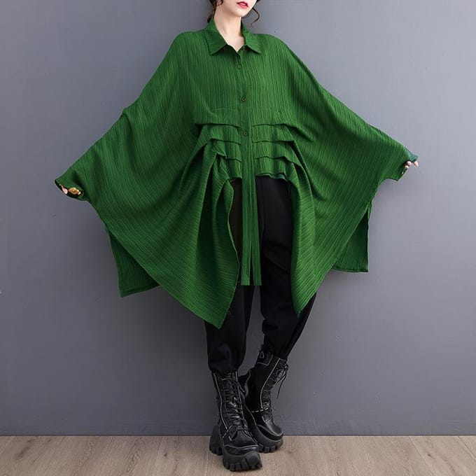 Dames Onregelmatig Shirt Mode Herfst Vleermuismouw Casual High Low Zoom Casual Pullover Lange Tops One size groen