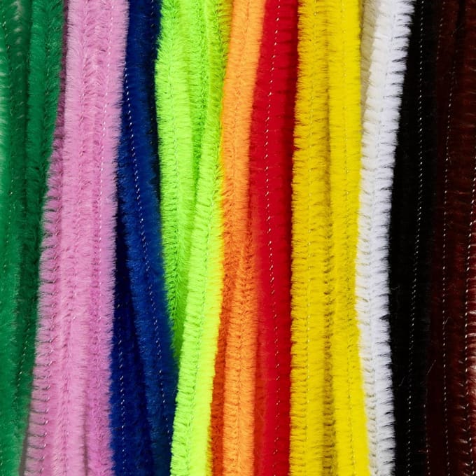 Chenille, L: 30 cm, dikte 6 mm, diverse kleuren, 50 div/ 1 doos