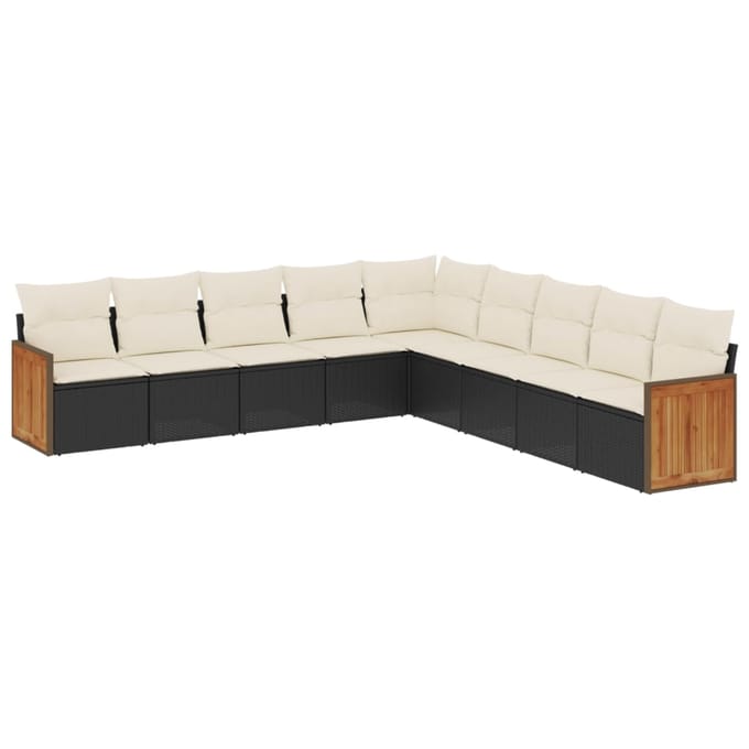 vidaXL - 9-delige - Loungeset - met - kussens - poly - rattan - zwart