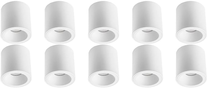 Opbouwspot 10 Pack - Pragmi Cliron Pro - GU10 Fitting - Opbouw Rond - Mat Wit - Aluminium - Verdiept - Ø90mm