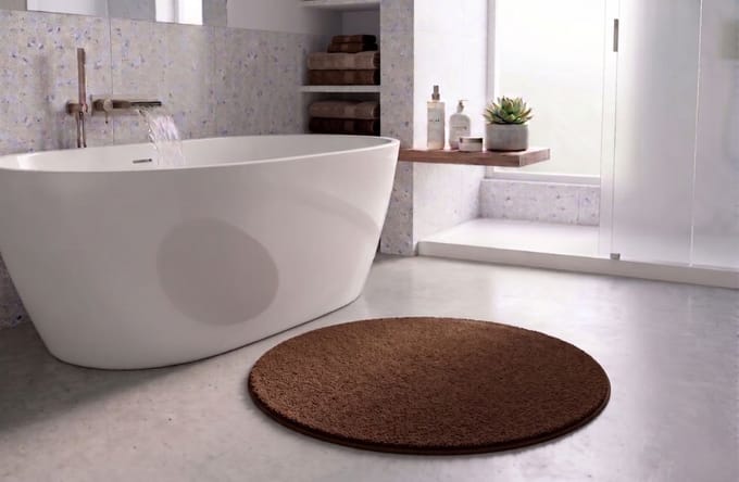 FLOORDIREKT Badmat SKY - Badmat in Vierkant & Rond - Antisliprug - Bruin - Rond - 120 cm
