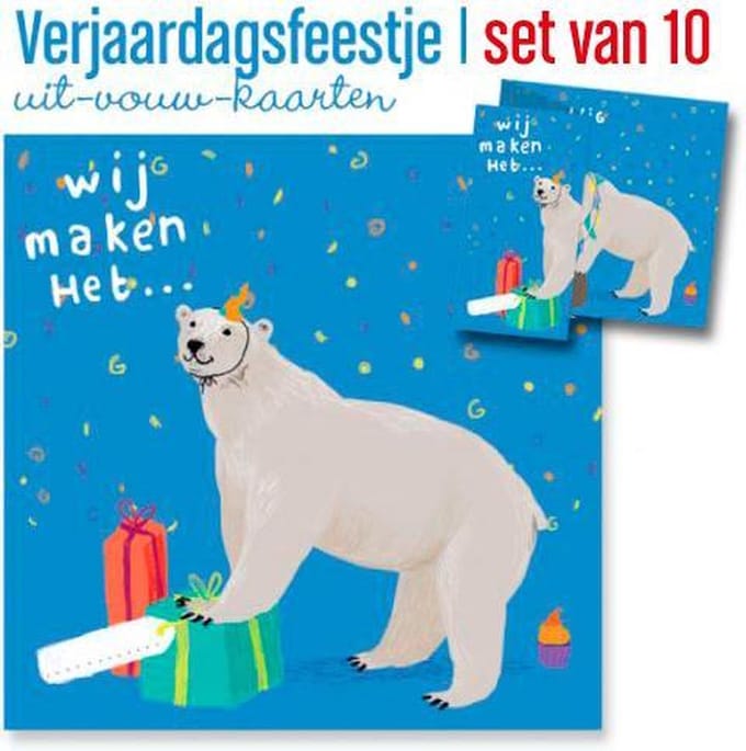 Set van 10 uitnodigingen voor een kinderfeest - IJsbeer