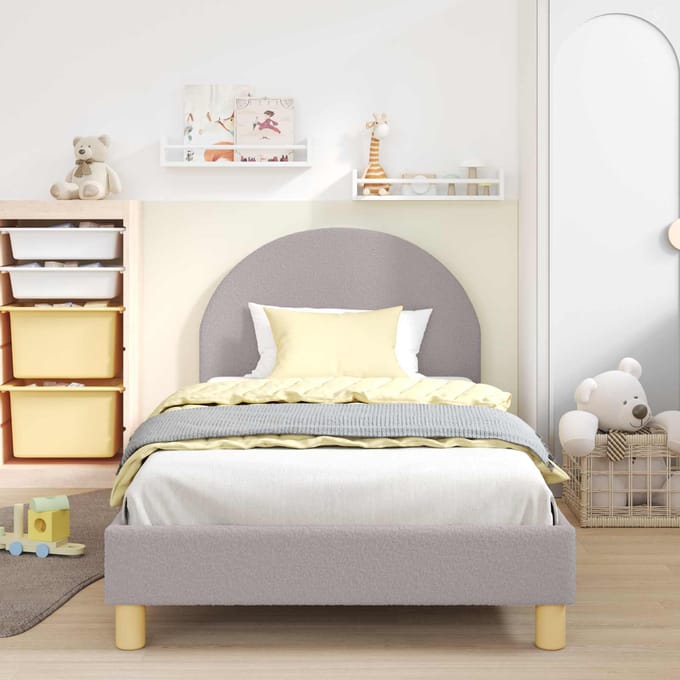vidaXL - Kinderen - bedframe - met - hoofdboard - Lichtgrijs - 90x190 - cm - Bouclé